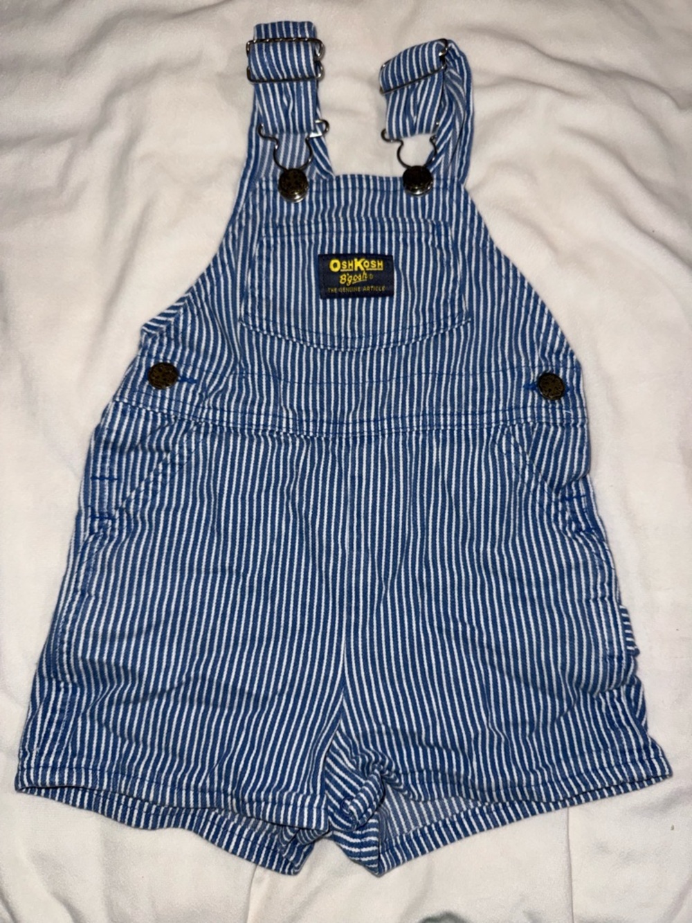 OshKosh B'gosh Navy and White Striped Short Overalls